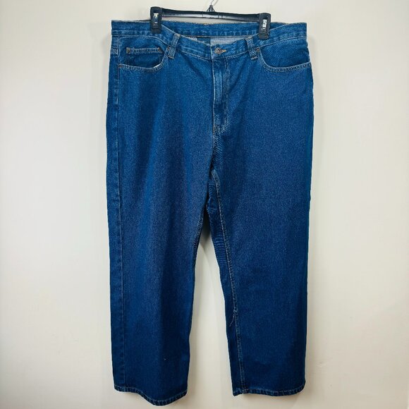 Denim Straight Jeans Y2K 90s Pants Mens Blue Medium Wash Relaxed 40X30 High Rise - Picture 1 of 6